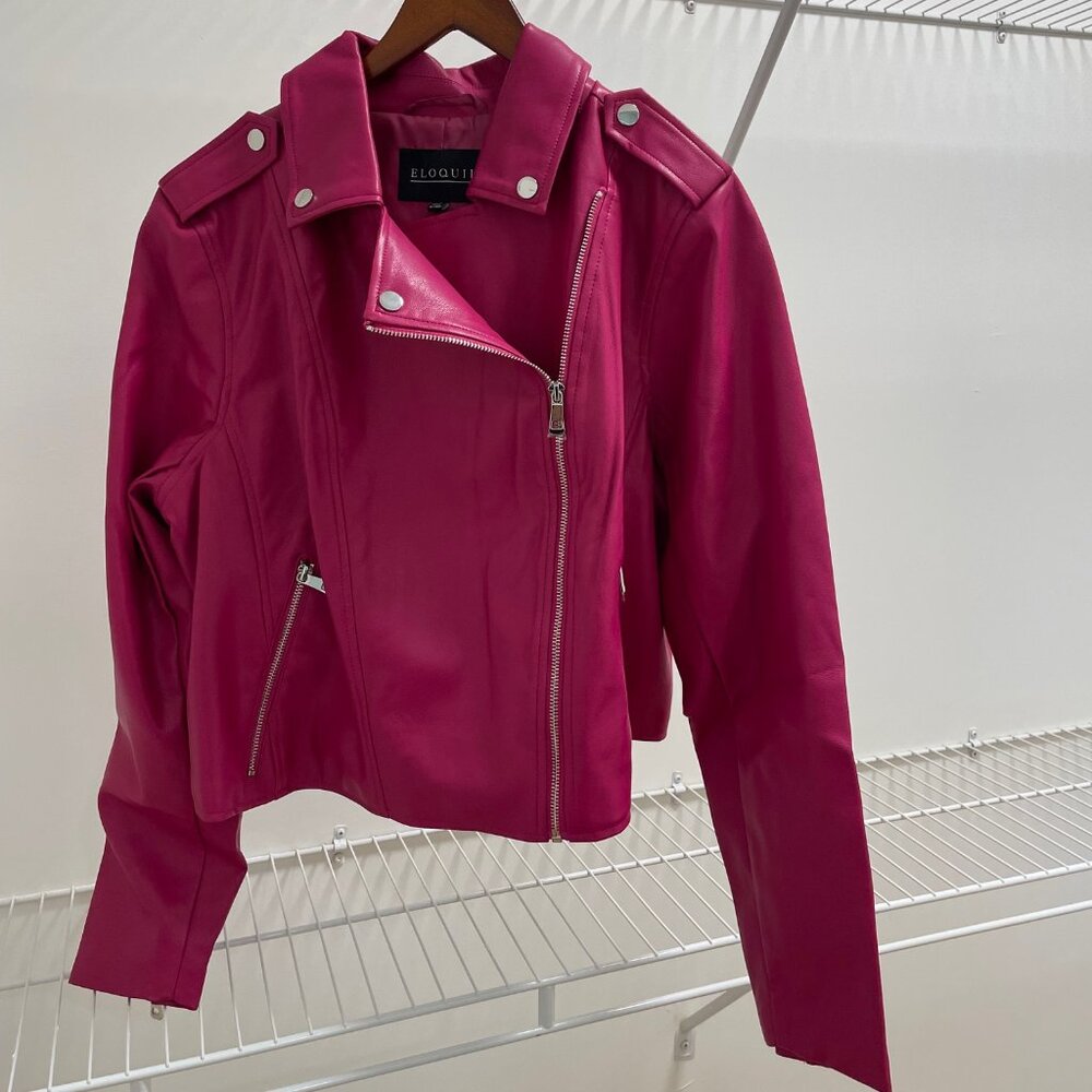 Eloquii Very Berry (Fuchsia/Hot Pink) Faux Leather Moto Jacket– Size 14/16 (NWT)